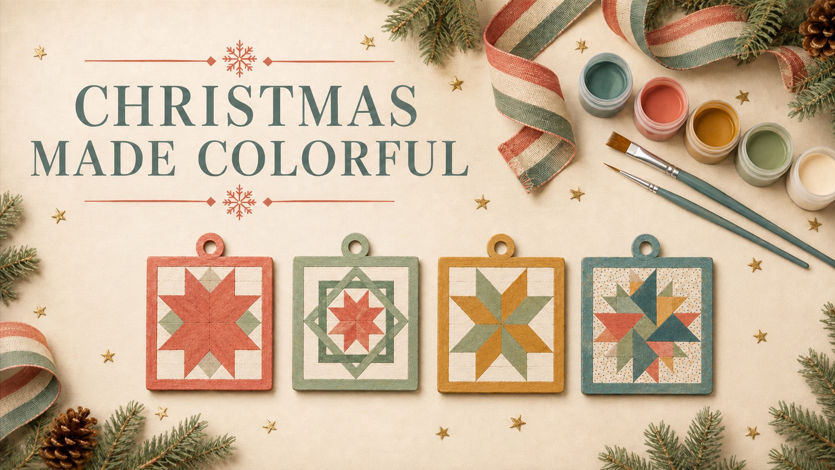 Four colorful ready-to-paint barn quilt ornaments