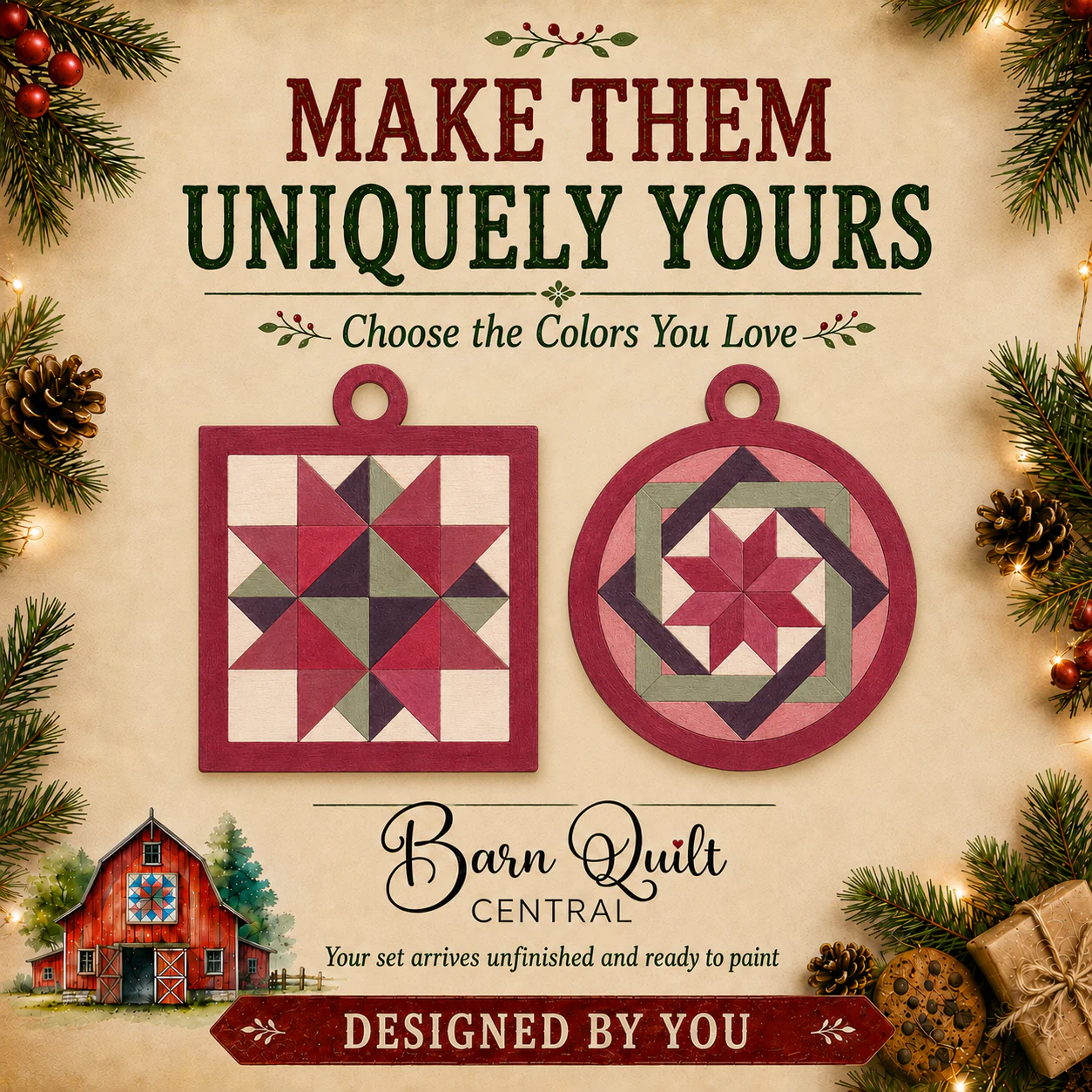 Colorful barn quilt ornament design inspiration